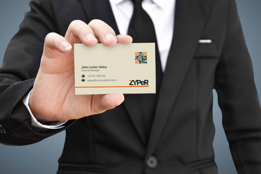 Man Holding Zyper Calling card